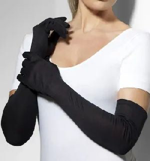 Lange schwarze Handschuhe als Kostüm-Accessoire für Hochzeit und Karneval