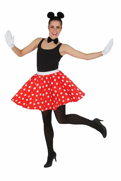 Roter Rock mit weißen Punkten im Polka-Dot-Design