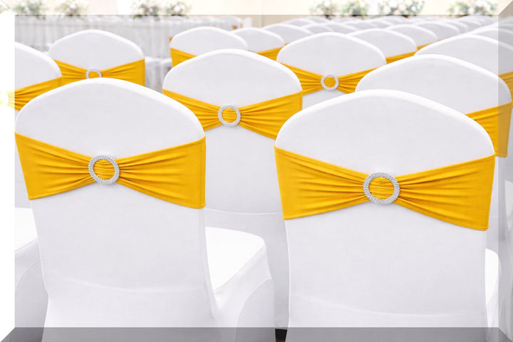 Stuhlbänder für Hochzeit mit Schnalle goldgelb