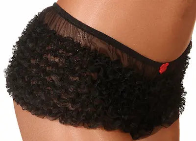 Sexy Garde Höschen für Karneval und Fasching - Rüschenslip schwarz kombiniert mit Strumpfhose und Partyoutfit