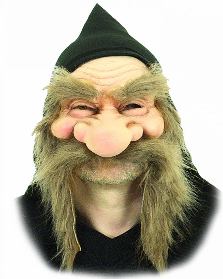 Gnommaske mit weißem Bart, buschigen Augenbrauen und schwarzer Kapuze für Kostüm und Mottoparty grüner bart