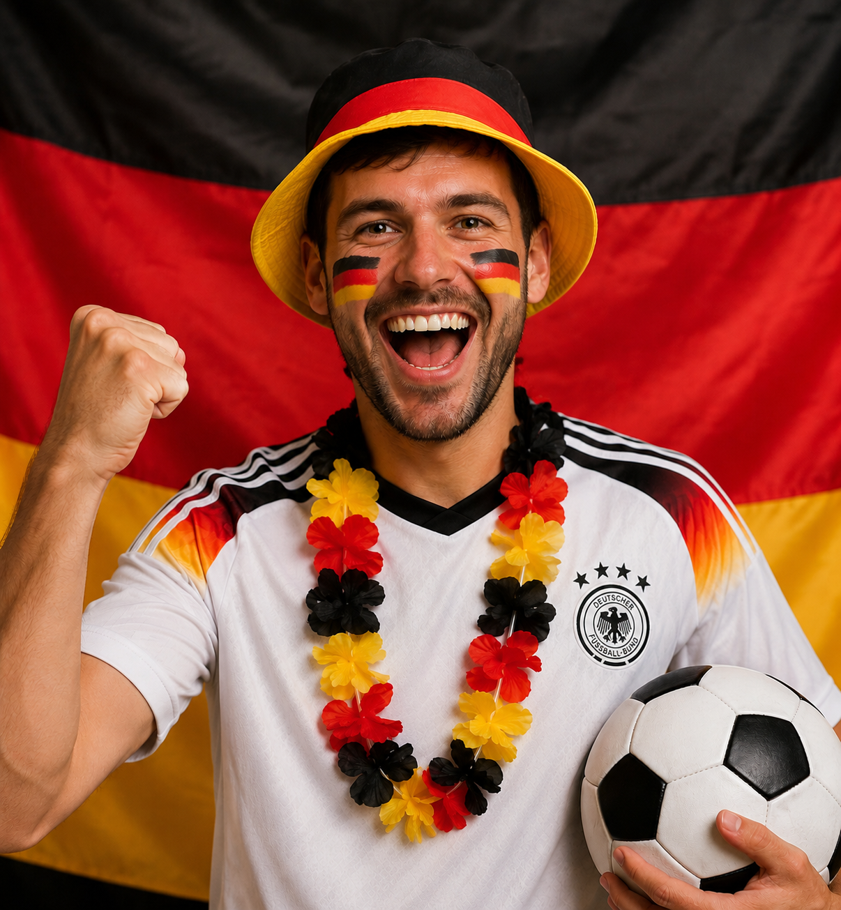 Deutschland Fußball Lei Hawaii Kette in Schwarz-Rot-Gold – Vorderansicht