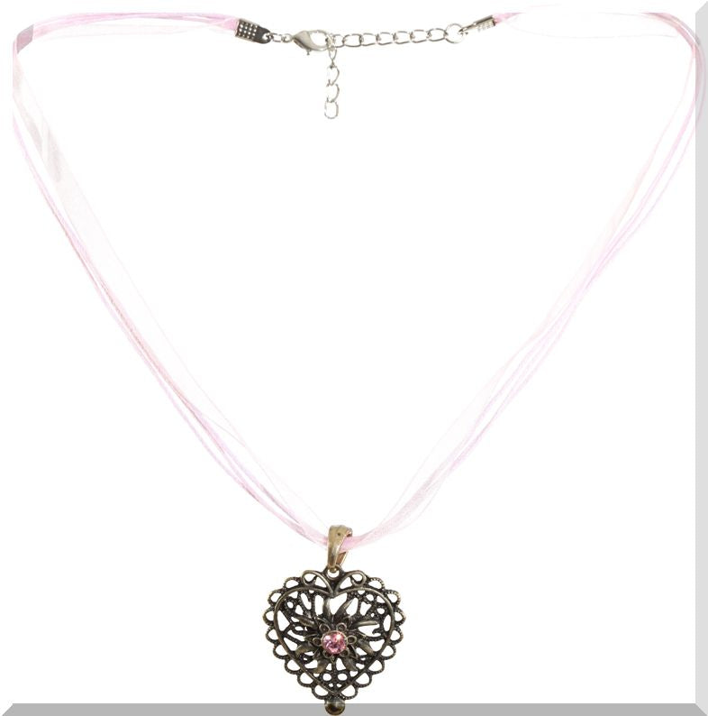 Rosa Perlenkette mit antikem Bronzefarb Herzmanschette – elegantes Party-Accessoire für Karneval und Motto-Partys bei PartyStyle24