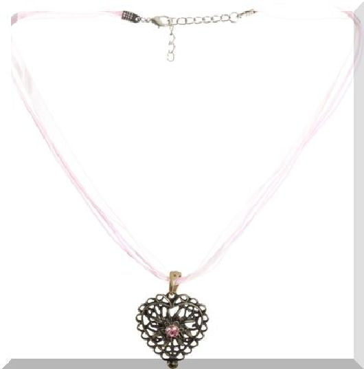 Oktoberfest Herz‑Halskette mit Blütenmuster & rosa Glitzer