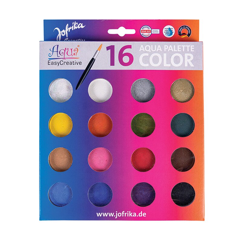 Schminkpalette mit 16 bunten Aqua-Farben für Karneval
