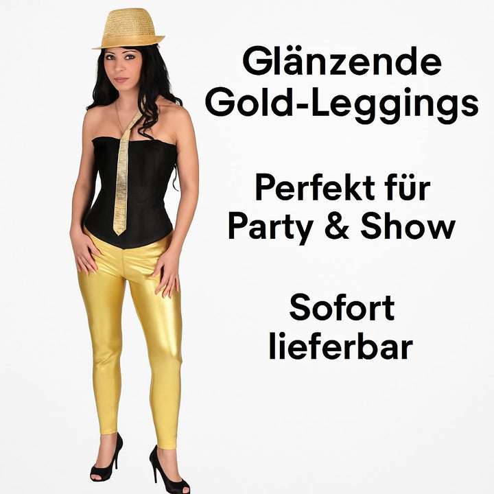 Goldglanz Leggings Damen mit Zipper