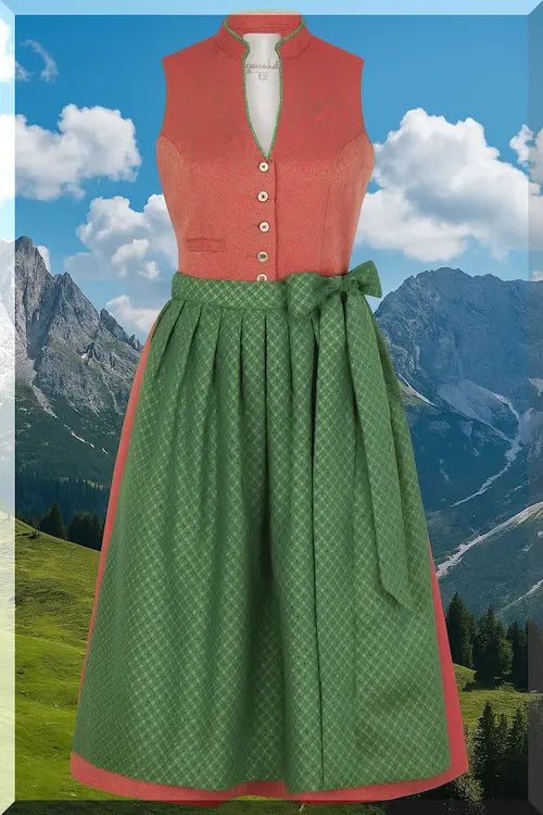 Alpentrachten Dirndl Selena Midi 60 cm in Rosa mit Spitze – Vorderansicht