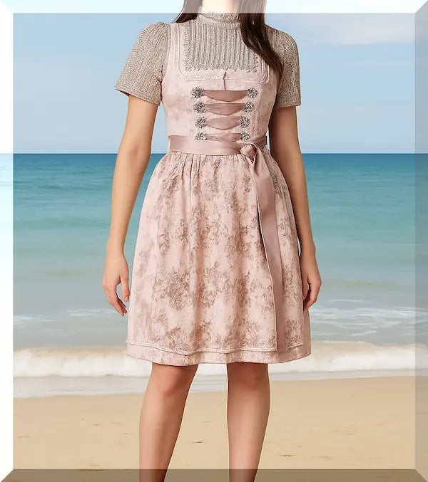 Krüger Dirndl Kailia 60 cm in Rosa, Hellgrau und Gold – Vorderansicht