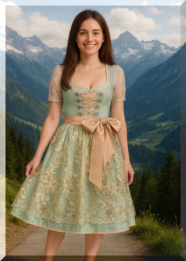 Krüger Dirndl Maite Midi 60 cm in Grün – Eleganz trifft Romantik