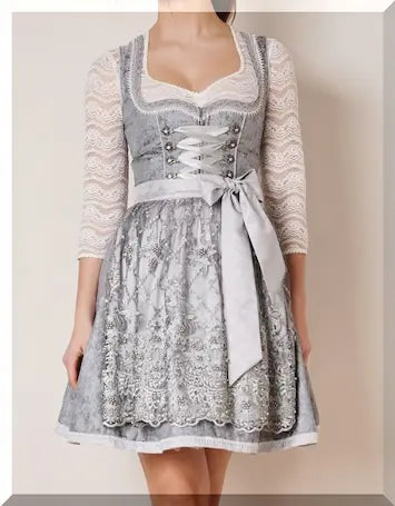 Krüger Dirndl Joselin in Grau und Silber – Midi 50 cm – Vorderansicht