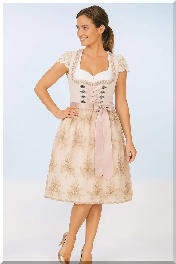 Krüger Dirndl Vincenca in Apricot – Midi 70 cm Trachtenkleid – Vorderansicht