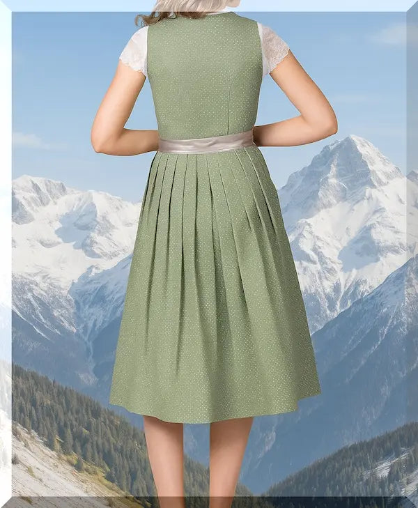 Rückansicht Dirndl Edonita – Schilfgrünes Heimatgewand