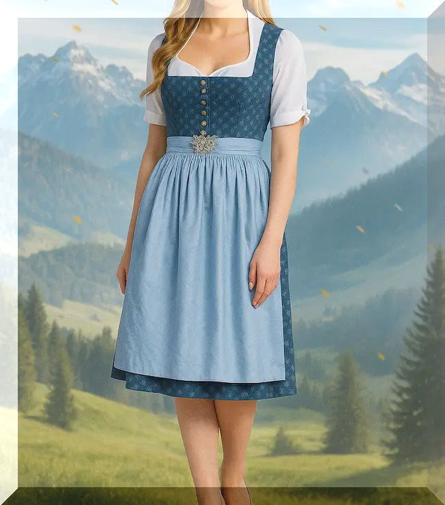 Detailaufnahme Stoff und Verarbeitung des Dirndl Fanny dunkelblau