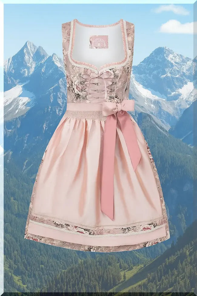 Stockerpoint Dirndl Altrosa mit Spitzenschuerze und Miederhaken