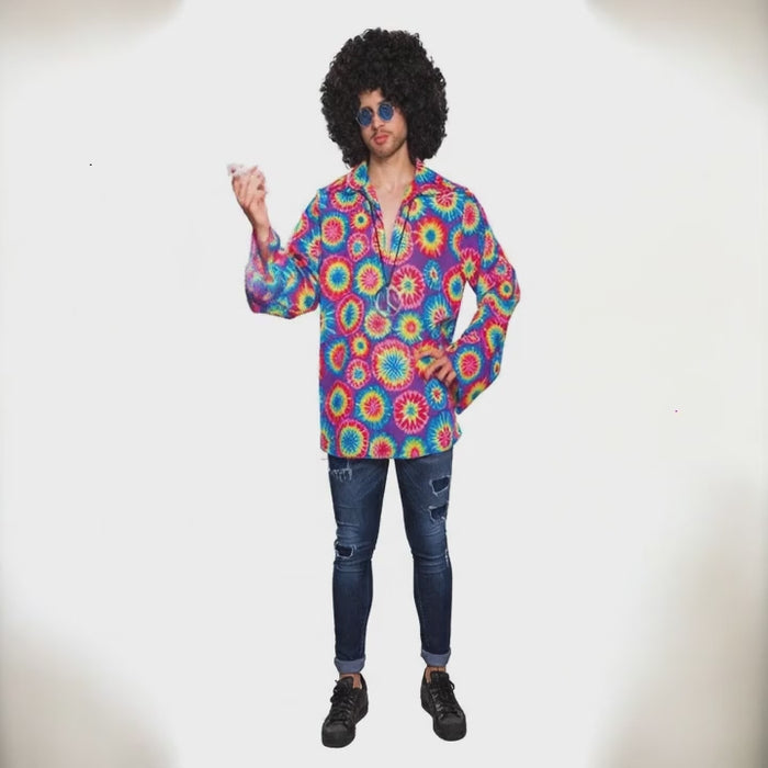 Herren Hippie Hemd Lila bunt – 70er/80er Kostüm für Karneval & Mottoparty