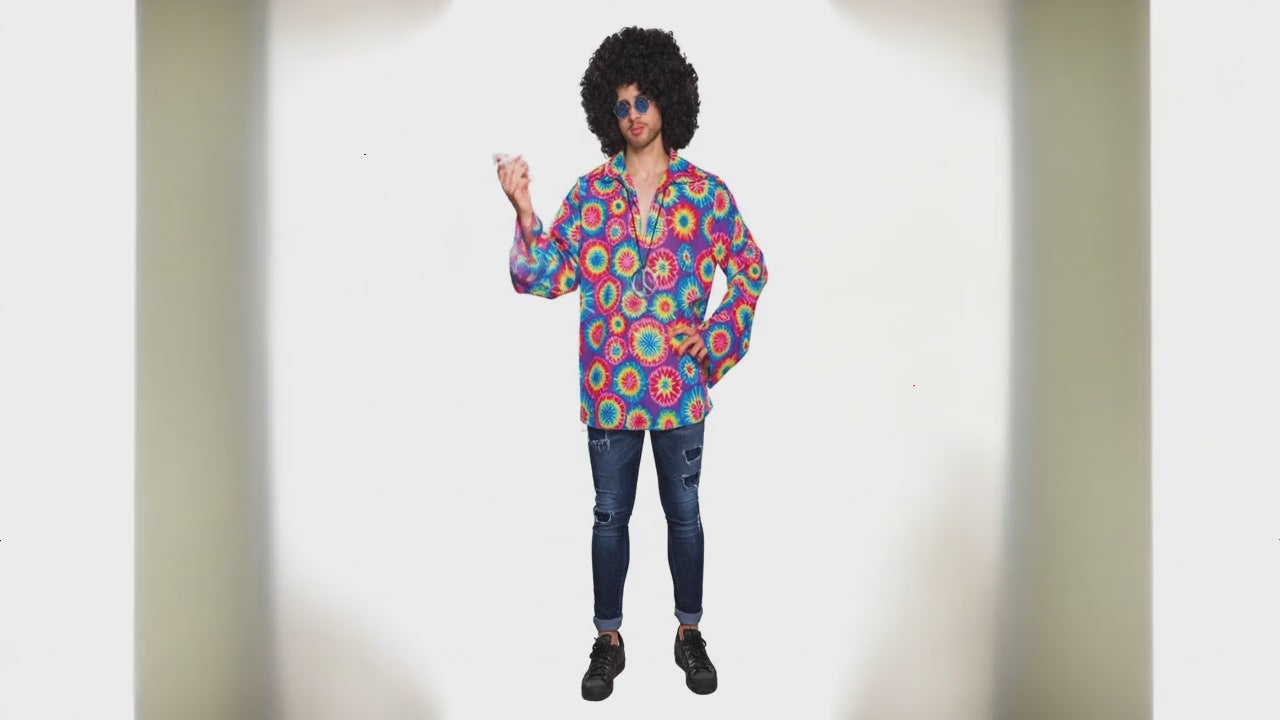 Herren Hippie Hemd Lila bunt – 70er/80er Kostüm für Karneval & Mottoparty