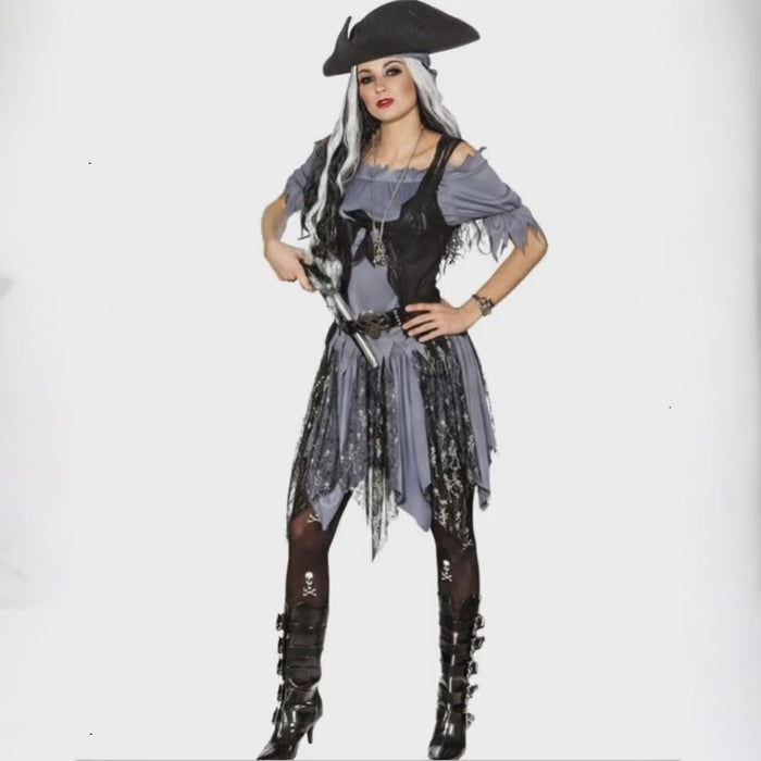 Piratin Vampir Zombie Kostüm Damen – mit Bluse, Rock & Weste für Halloween & Karneval