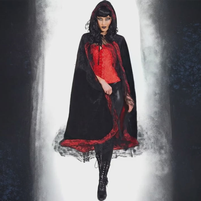 Elegantes Cape Schwarz-Rot mit Spitze