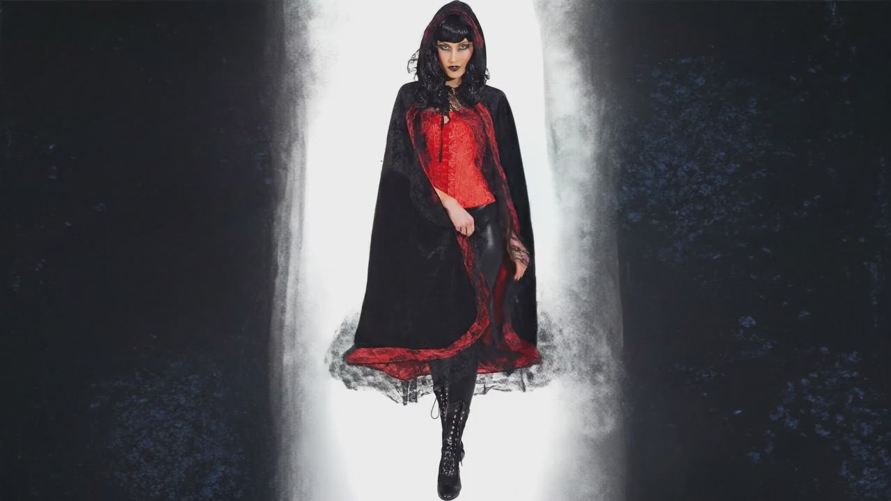 Elegantes Cape Schwarz-Rot mit Spitze