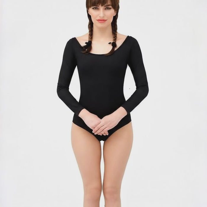 Carmen Body Schwarz schulterfrei – Langarm Damenbody für Karneval & Fasching