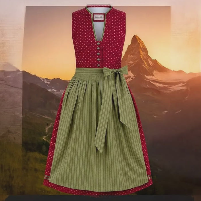 Stockerpoint Dirndl Bella Bordeaux Midi 70 cm - Hochgeschlossenes Trachtenkleid