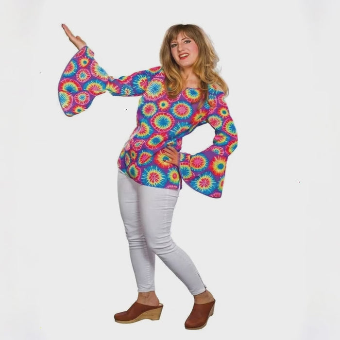 Damen Hippie Bluse Lila – Flower Power für Karneval, Fasching & Schlagerparty