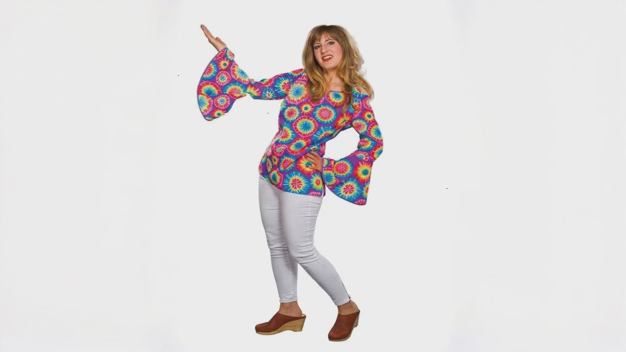 Damen Hippie Bluse Lila – Flower Power für Karneval, Fasching & Schlagerparty