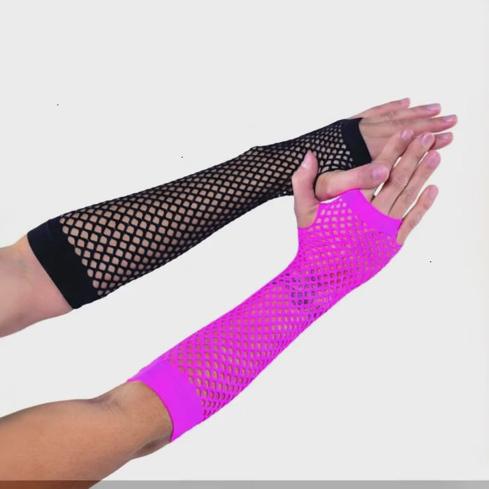 Neon Netz-Handschuhe 80er Jahre - Karneval & Fasching Accessoire pink oder schwarz
