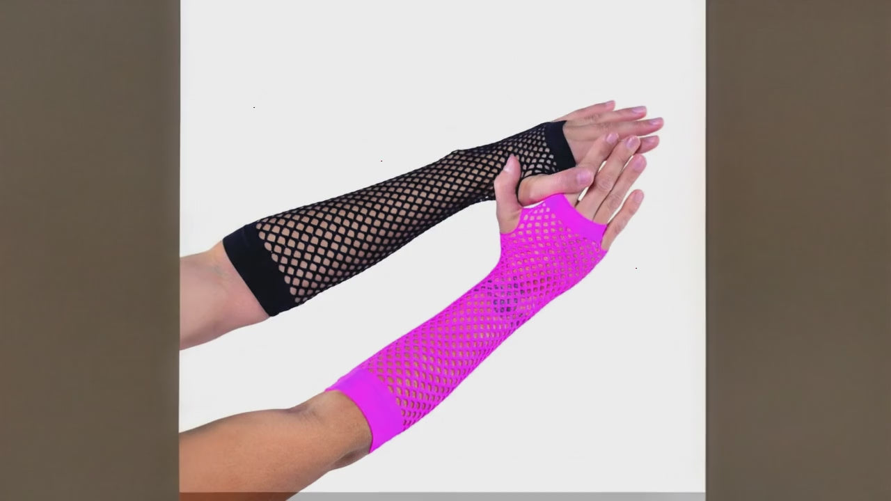 Neon Netz-Handschuhe 80er Jahre - Karneval & Fasching Accessoire pink oder schwarz