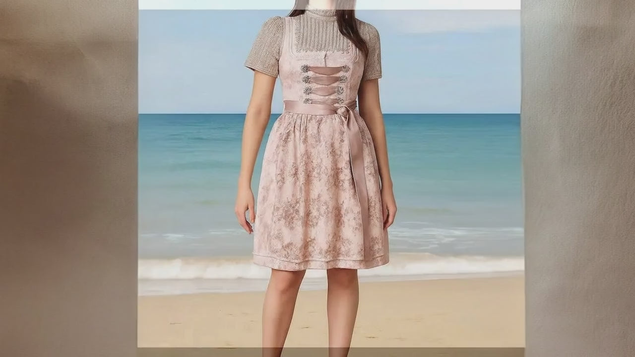 Dirndl Kailia Krüger Madl Rosa/Hellgrau/Gold Midi