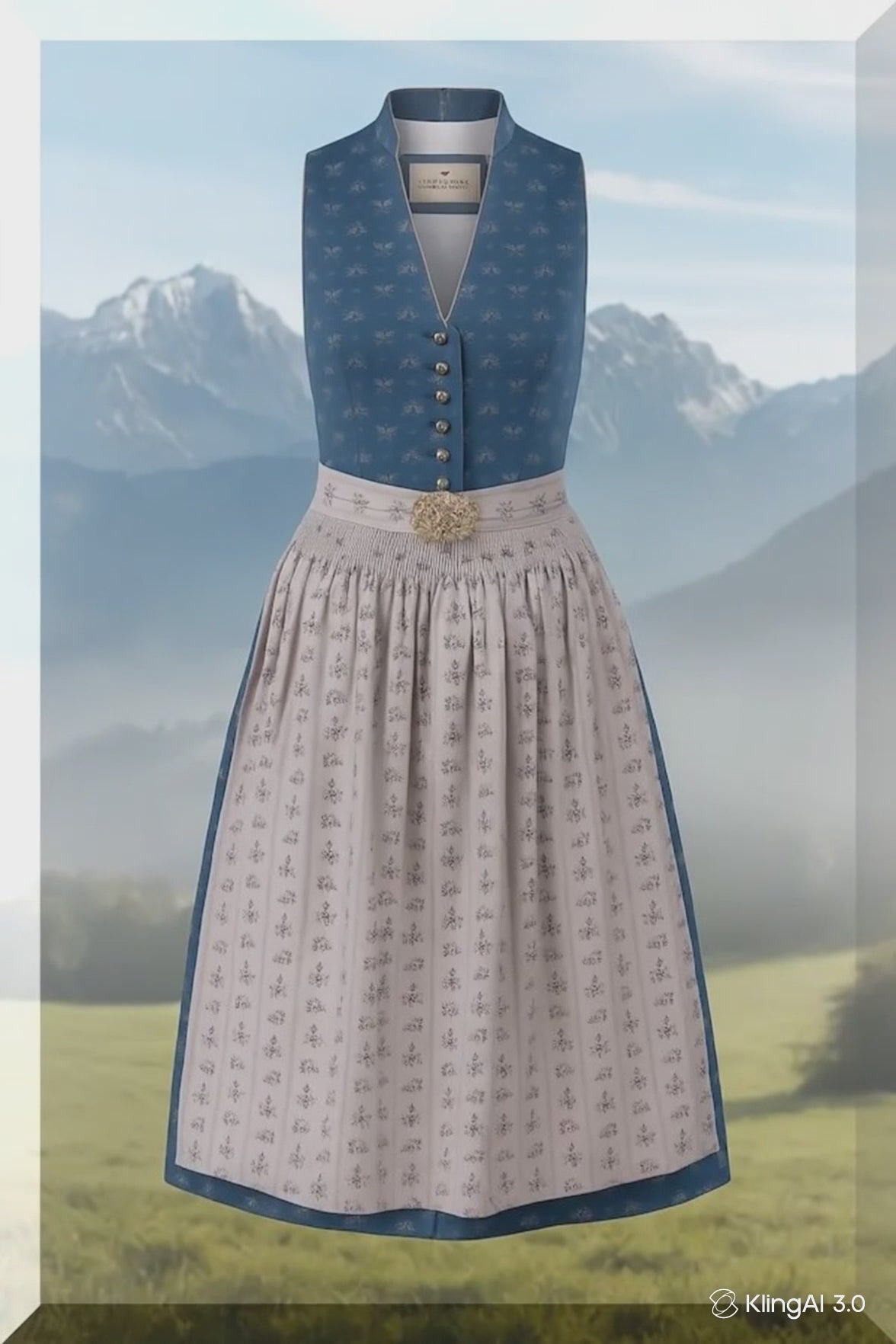 Dirndl Amalie Stockerpoint Dunkelblau/Grau Hochgeschlossen Midi NEU/OVP