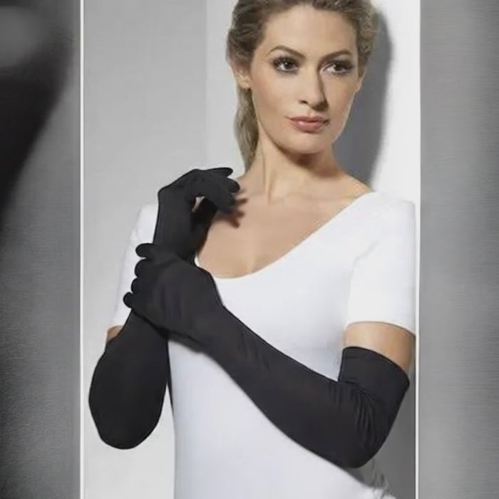 Lange Schwarze Elegante Handschuhe – Stretc