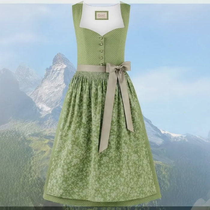 Stockerpoint Dirndl „Edonita" Schilfgrün – Elegantes Midi Dirndl 70 cm