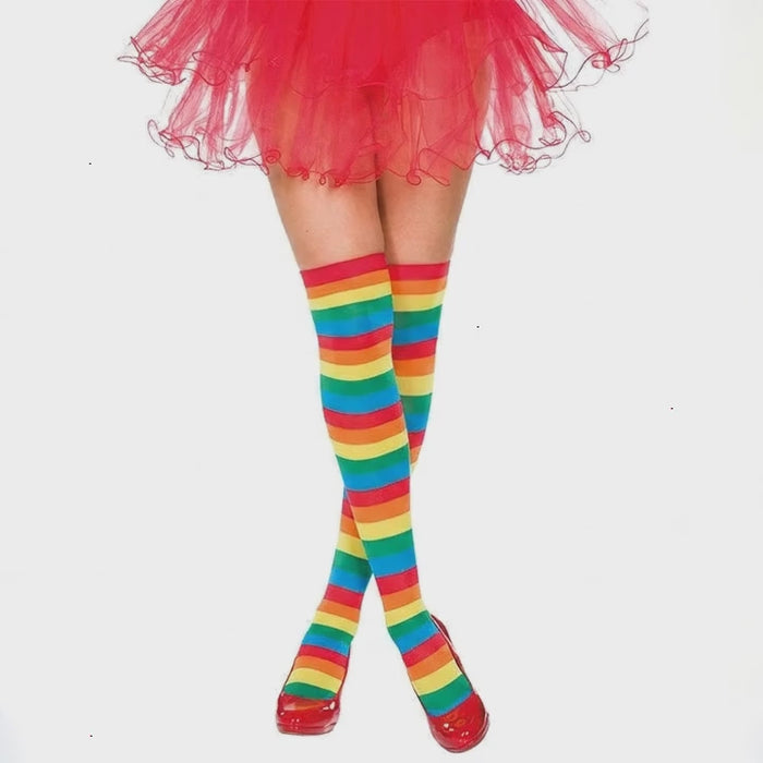 Sexy Überkniestrümpfe Regenbogen – Karneval, Fasching & Mottoparty Accessoire