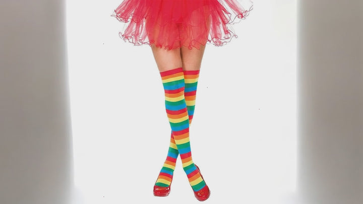 Sexy Überkniestrümpfe Regenbogen – Karneval, Fasching & Mottoparty Accessoire