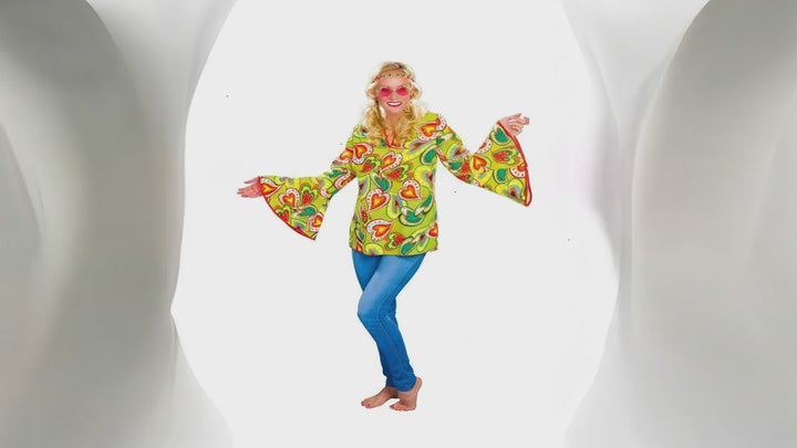 Damen Hippie Bluse Flower Power – Disco Queen Look für Karneval & Schlagerparty