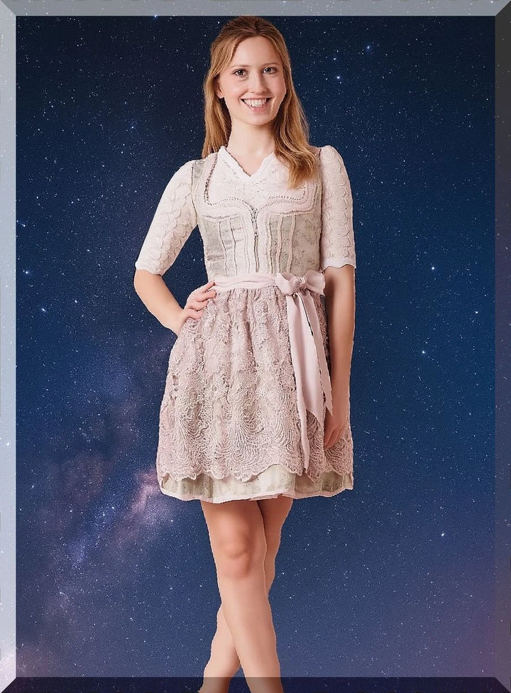 Krüger Dirndl Roxana Midi 50 cm in Lichtgrün und Rosa – Vorderansicht