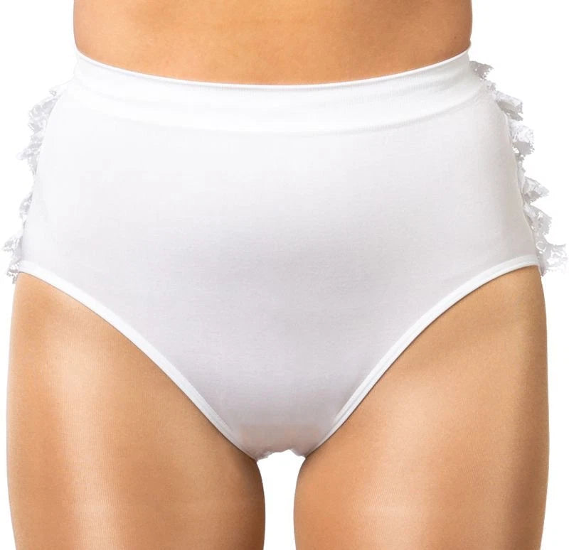 Weißer Damen Tanzslip mit Rüschen und Spitze für Karneval und Fasching