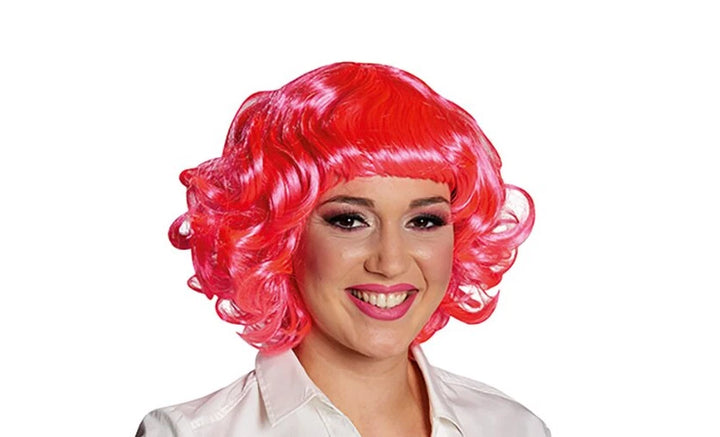 Pinke lockige Damen Perücke – Retro 70er 80er Stil