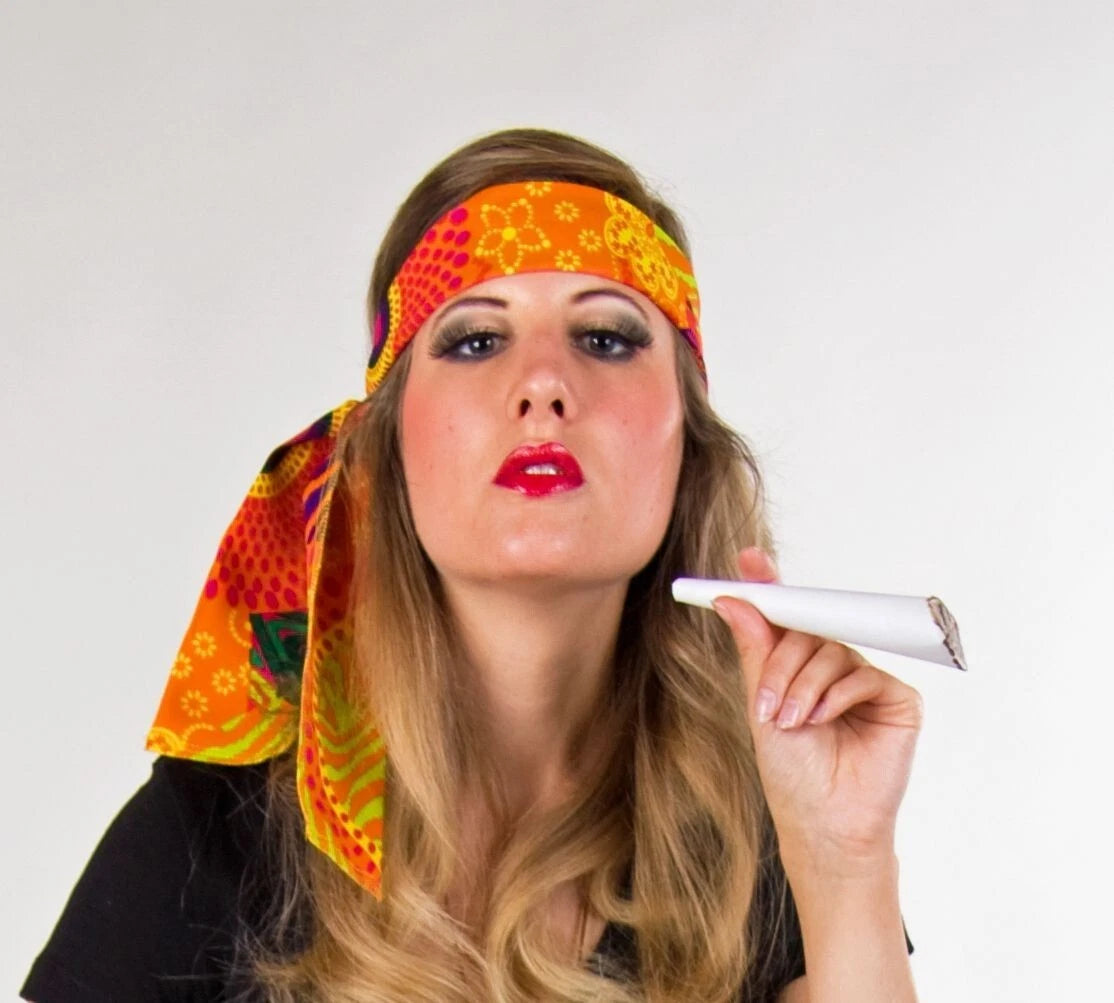 Hippie Haarband mit farbigen Blumen als Party Accessoire