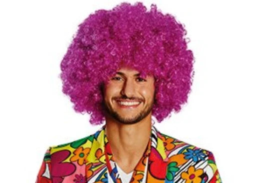 auffällige Lila Afro Perücke für Karneval und Schlagerparty 