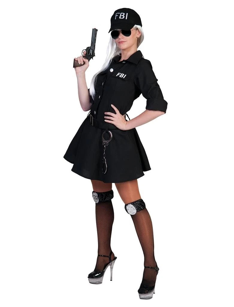 FBI Kostüm Kleid Gürtel Basecap Damen