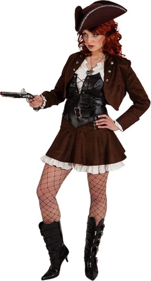Damen Piratenrock mit Rüschen in Braun – Karneval Kostüm