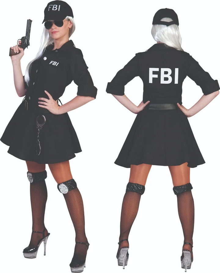 Damen Kostüm 3 teilig schwarz– FBI Look Karneval Fasching