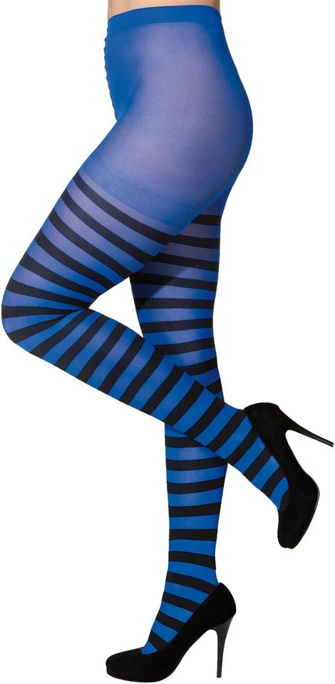 Ringelstrumpfhose Unisex in Einheitsgröße mit gelb schwarz blauem Streifenmuster