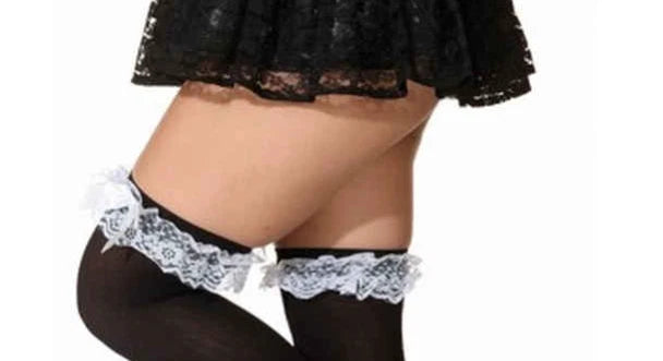 schwarze Overknee-Strümpfe Damen mit Strumpfband-Optik – Seitenansicht