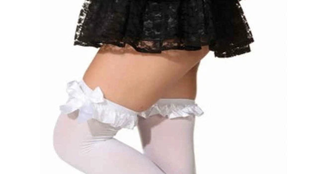weiße Damen Overknee-Strümpfe mit dekorativem Strumpfband-Design