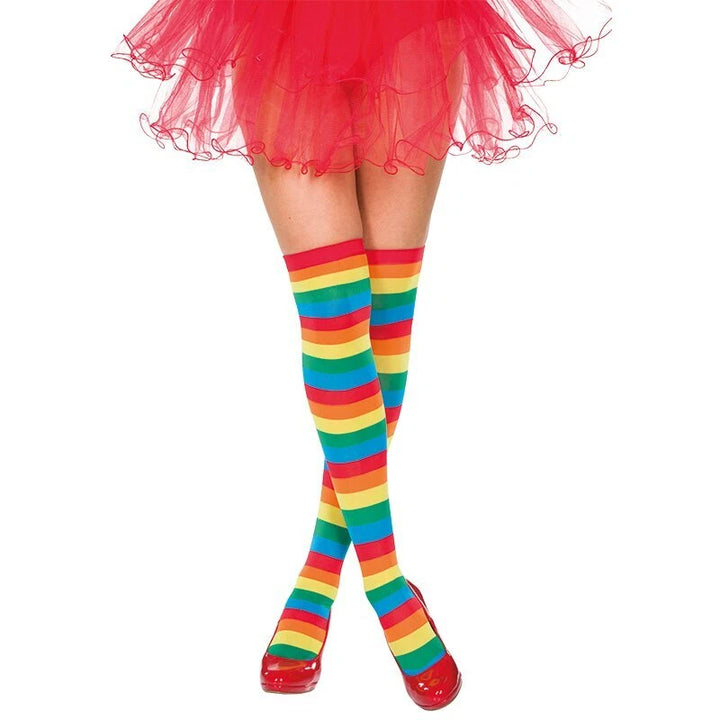 Überkniestrümpfe Regenbogen für Damen – Party Accessoire