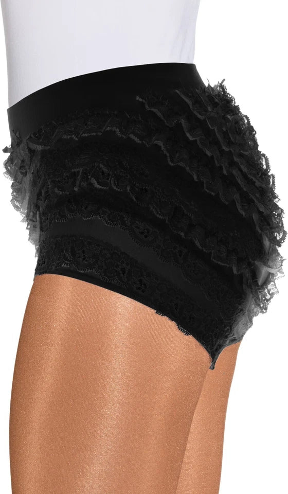 Seitenansicht Damen Slip Schwarz mit Rüschen für Karneval