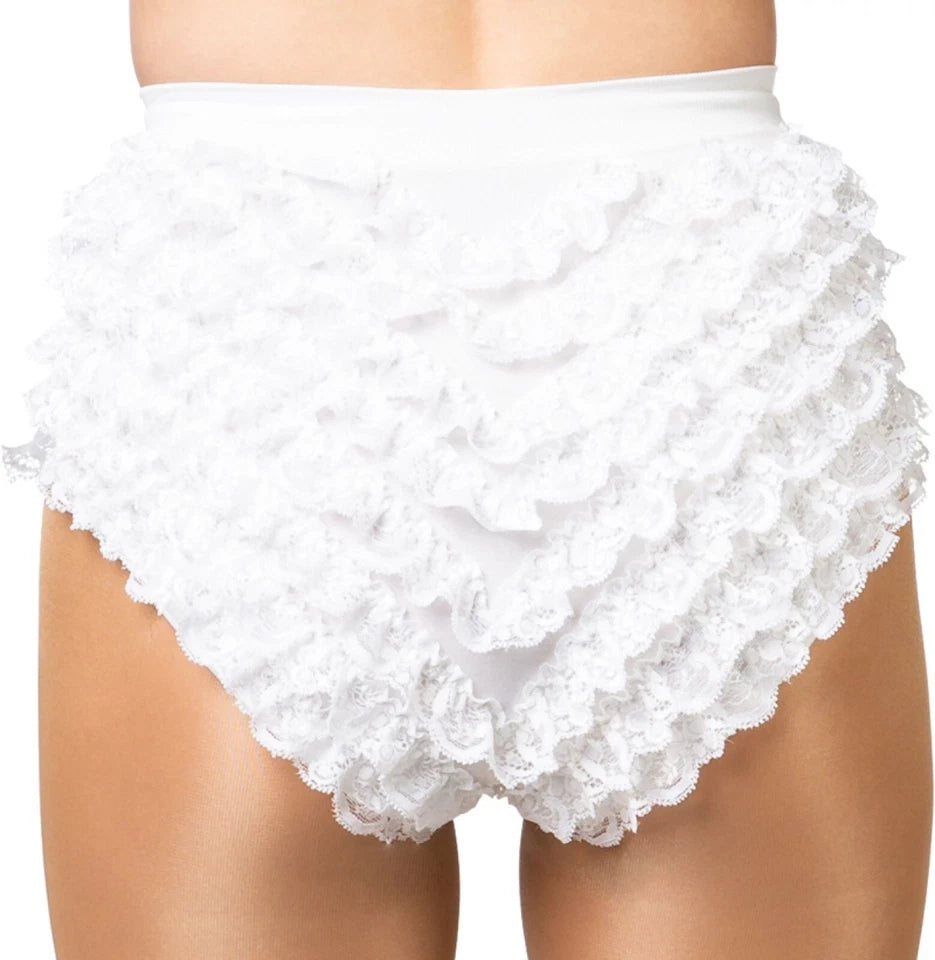 Weißer Damen Panty Tanzslip mit Rüschen – geeignet für Karneval, Disco, Garde
